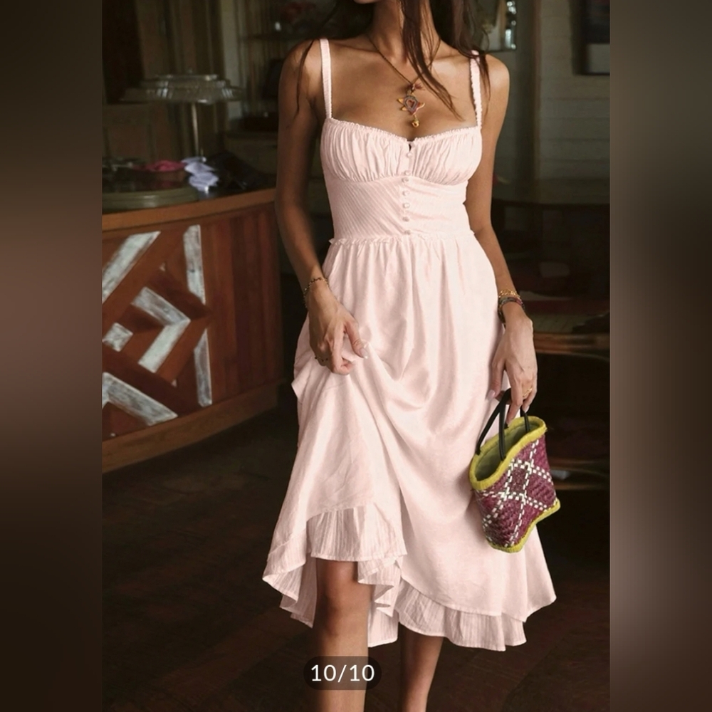 NWT Commense Ruffle Hem Cami Plain Midi Dress, Large